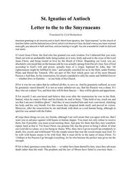 St. Ignatius of Antioch Letter to the to the Smyrnaeans