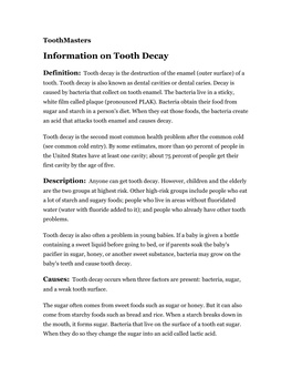 Tooth Decay Information