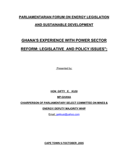 PARLIAMENTARY FORUM on SUSTAINABLE ENERGY Subject: Author: HON