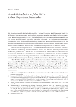 Adolph Goldschmidt Im Jahre 1912 – Lehrer, Organisator, Netzwerker