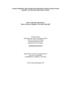CHARACTERIZING the INTERACTION BETWEEN PDCD4 and Eif3 with RESPECT to TRANSLATION REGULATION