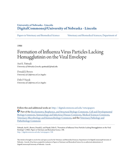 Formation of Influenza Virus Particles Lacking Hemagglutinin on the Viral Envelope Asit K