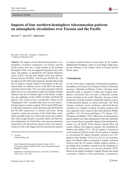 Impacts of Four Northern-Hemisphere Teleconnection Patterns on Atmospheric Circulations Over Eurasia and the Pacific