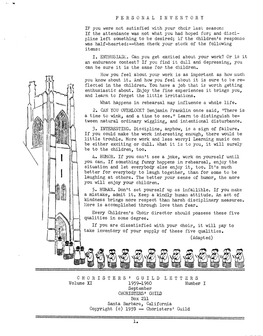 PERSONAL INVENTORY IF You Were Not Satisfied with Your Choir Last Season: If the Attendance Was Not What You Had Hoped For;