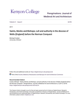 Saints, Monks and Bishops; Cult and Authority in the Diocese of Wells (England) Before the Norman Conquest