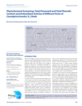 Phytochemical Screening, Total Flavonoid and Total Phenolic Content and Antioxidant Activity of Different Parts of Caesalpinia Bonduc (L.) Roxb