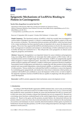 Epigenetic Mechanisms of Lncrnas Binding to Protein in Carcinogenesis