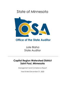 Capitol Region Watershed District Management Letter