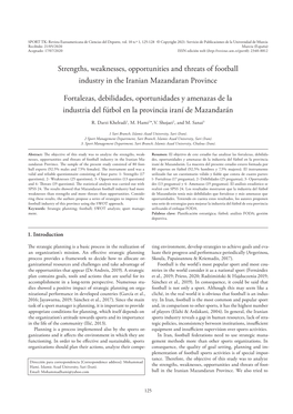 Strengths, Weaknesses, Opportunities and Threats of Football Industry in the Iranian Mazandaran Province