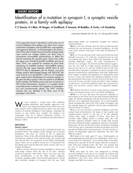 Identification of a Mutation in Synapsin I, a Synaptic Vesicle Protein, in a Family with Epilepsy J Med Genet: First Published As on 1 March 2004