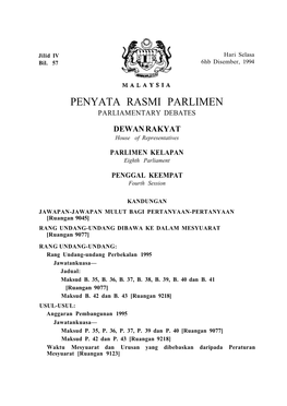 PENYATA RASMI PARLIMEN PARLIAMENTARY DEBATES DEWAN RAKYAT House of Representatives