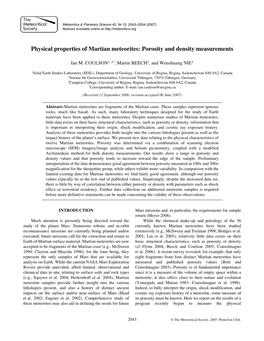 Physical Properties of Martian Meteorites: Porosity and Density Measurements