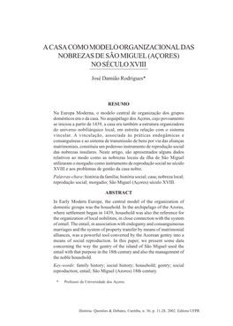 A Casa Como Modelo Organizacional Das Nobrezas De São Miguel (Açores) No Século Xviii