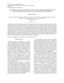 Toward Successful Reintroductions: the Combined Importance of Species Traits, Site Quality, and Restoration Technique