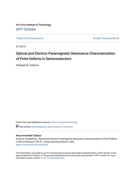 Optical and Electron Paramagnetic Resonance Characterization of Point Defects in Semiconductors