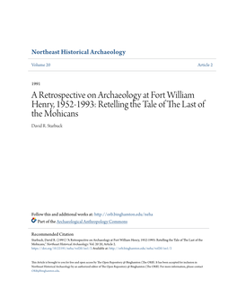 A Retrospective on Archaeology at Fort William Henry, 1952-1993: Retelling the Tale of the Last of the Mohicans David R