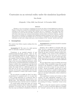 Constraints on an External Reality Under the Simulation Hypothesis
