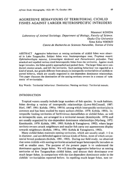 Aggressive Behaviours of Territorial Cichlid Fishes Against Larger Heterospecific Intruders