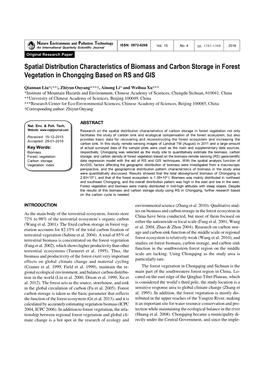 Spatial Distribution Characteristics of Biomass and Carbon Storage in Forest Vegetation in Chongqing Based on RS and GIS