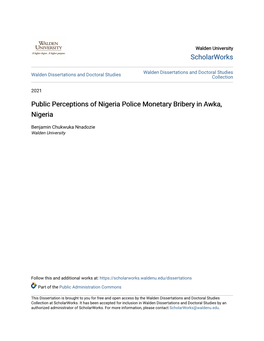 Public Perceptions of Nigeria Police Monetary Bribery in Awka, Nigeria