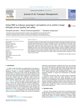 Using TRIZ to Enhance Passengers' Perceptions of an Airline's Image Through Service Quality and Safety