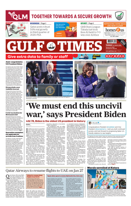 'We Must End This Uncivil War,' Says President Biden