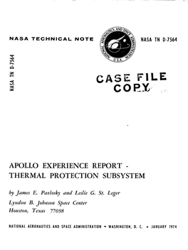 APOLLO EXPERIENCE REPORT - THERMAL PROTECTION SUBSYSTEM by Jumes E