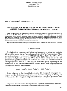 Minerals of the Hydrotalcite Group in Metasomatically Altered Carbonate Rocks from Zawiercie, S Poland