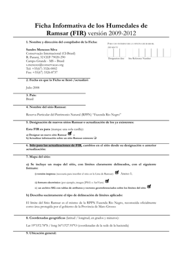 Ficha Informativa De Los Humedales De Ramsar (FIR) Versión 2009-2012