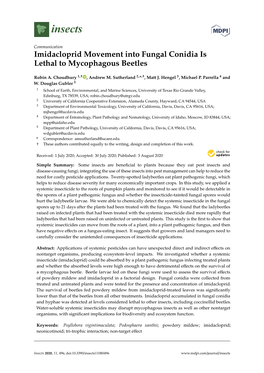 Imidacloprid Movement Into Fungal Conidia Is Lethal to Mycophagous Beetles