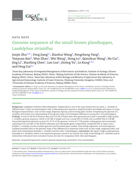 Genome Sequence of the Small Brown Planthopper, Laodelphax Striatellus