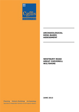 Archaeological Desk-Based Assessment Westbury Road