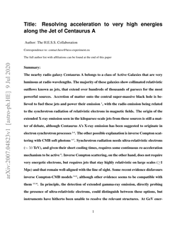 Arxiv:2007.04823V1 [Astro-Ph.HE] 9 Jul 2020 Inverse Compton-CMB Models , Although Other Evidence Seems to Be Compatible With