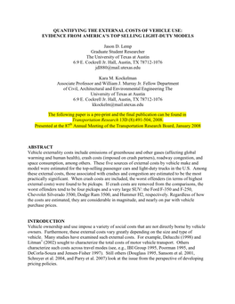 Quantifying the External Costs of Vehicle Use: Evidence from America’S Top Selling Light-Duty Models