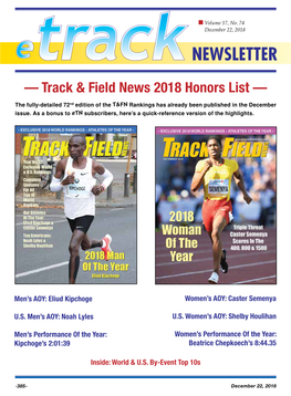 — Track & Field News 2018 Honors List —