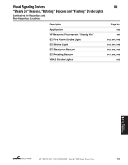 11L Visual Signaling Devices ''Steady On'' Beacons, ''Rotating'' Beacons and ''Flashing'' Strobe Lights