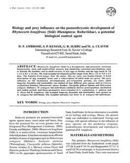 (St31) (Hemiptera: Reduviidae), a Potential Biological Control Agent