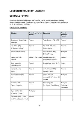 London Borough of Lambeth Schools Forum