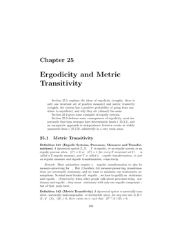 Ergodicity and Metric Transitivity