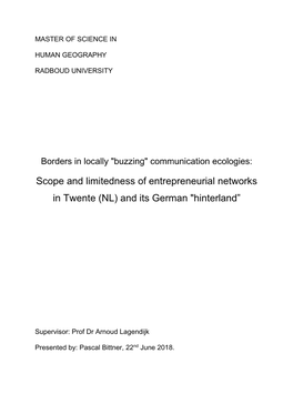 Scope and Limitedness of Entrepreneurial Networks in Twente (NL) and Its German "Hinterland”