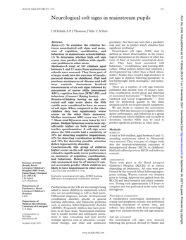 Neurological Soft Signs in Mainstream Pupils Arch Dis Child: First Published As 10.1136/Adc.85.5.371 on 1 November 2001