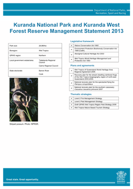 Kuranda National Park and Kuranda West Forest Reserve Management Statement 2013