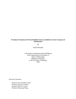 Preclinical Evaluation of Protein Disulfide Isomerase Inhibitors for the Treatment of Glioblastoma by Andrea Shergalis