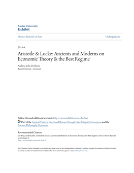Aristotle & Locke: Ancients and Moderns on Economic Theory & The