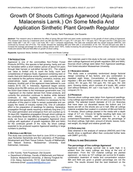 Growth of Shoots Cuttings Agarwood (Aquilaria Malacensis Lamk.) on Some Media and Application Sinthetic Plant Growth Regulator