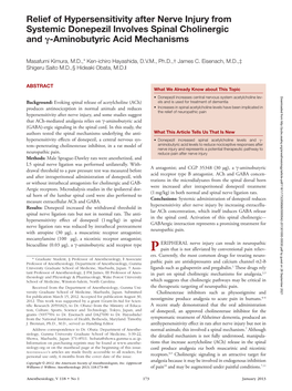 Relief of Hypersensitivity After Nerve Injury from Systemic Donepezil