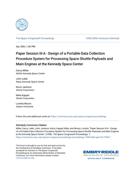 Design of a Portable Data Collection Procedure System for Processing Space Shuttle Payloads and Main Engines at the Kennedy Space Center