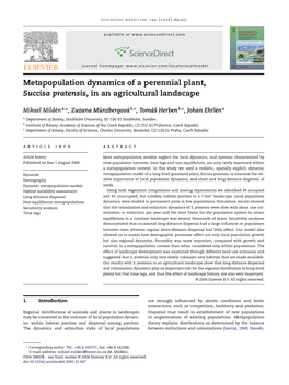 Metapopulation Dynamics of a Perennial Plant, Succisa Pratensis, in an Agricultural Landscape