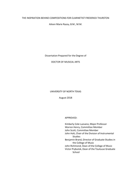 The Inspiration Behind Compositions for Clarinetist Frederick Thurston