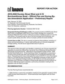 4916-4946 Dundas Street West and 4-16 Burnhamthorpe Road – Official Plan and Zoning By- Law Amendment Application – Preliminary Report